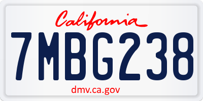CA license plate 7MBG238