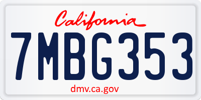 CA license plate 7MBG353