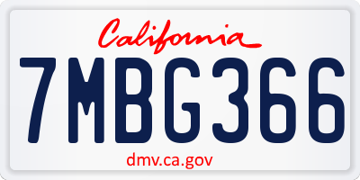 CA license plate 7MBG366