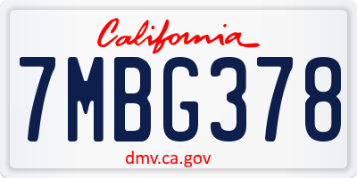 CA license plate 7MBG378