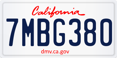 CA license plate 7MBG380