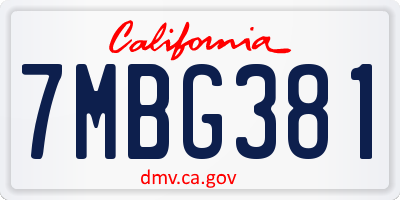 CA license plate 7MBG381