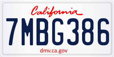 CA license plate 7MBG386