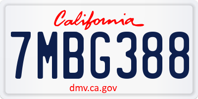 CA license plate 7MBG388
