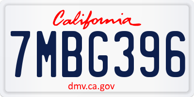 CA license plate 7MBG396