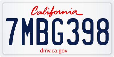 CA license plate 7MBG398