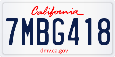 CA license plate 7MBG418