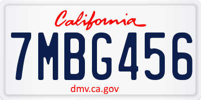 CA license plate 7MBG456