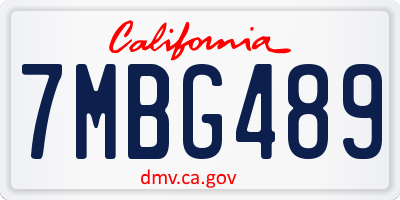 CA license plate 7MBG489