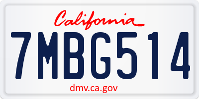 CA license plate 7MBG514