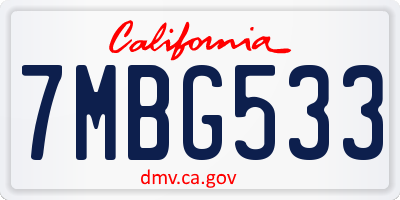 CA license plate 7MBG533