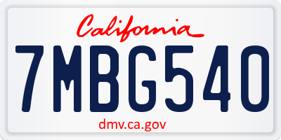 CA license plate 7MBG540