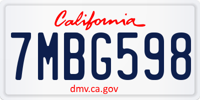 CA license plate 7MBG598