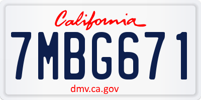 CA license plate 7MBG671