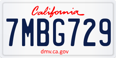 CA license plate 7MBG729