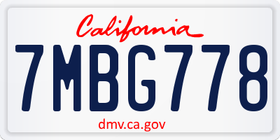 CA license plate 7MBG778