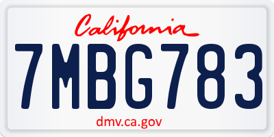 CA license plate 7MBG783
