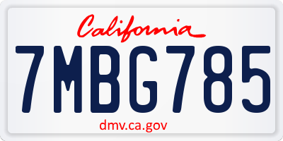 CA license plate 7MBG785