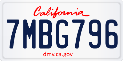 CA license plate 7MBG796
