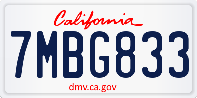 CA license plate 7MBG833