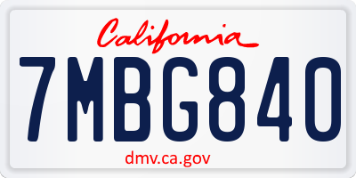 CA license plate 7MBG840