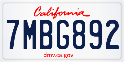 CA license plate 7MBG892