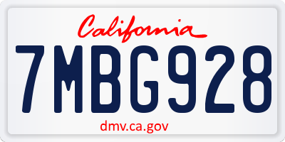 CA license plate 7MBG928