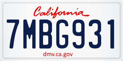 CA license plate 7MBG931