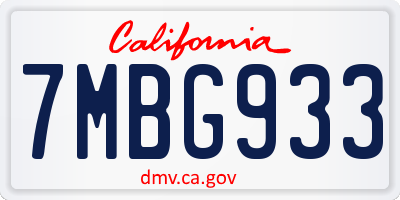 CA license plate 7MBG933