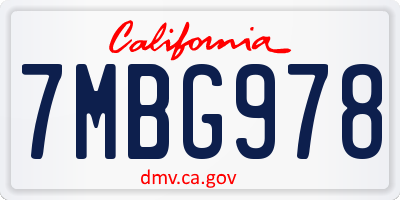 CA license plate 7MBG978