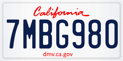 CA license plate 7MBG980