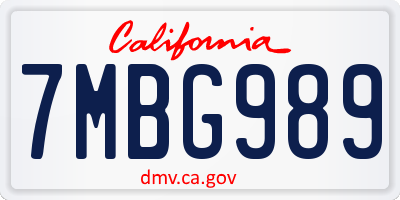 CA license plate 7MBG989