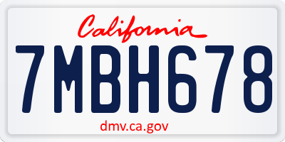 CA license plate 7MBH678