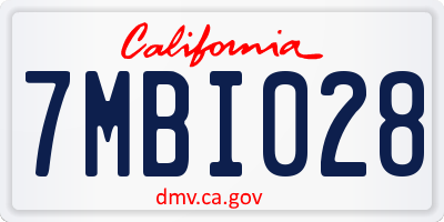 CA license plate 7MBI028
