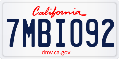 CA license plate 7MBI092