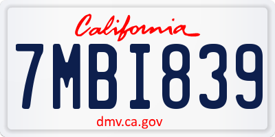 CA license plate 7MBI839