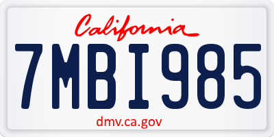 CA license plate 7MBI985