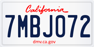 CA license plate 7MBJ072