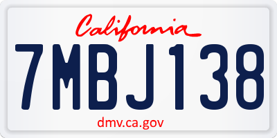 CA license plate 7MBJ138