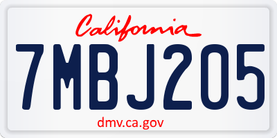 CA license plate 7MBJ205