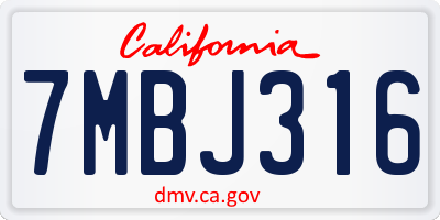 CA license plate 7MBJ316