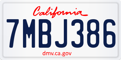 CA license plate 7MBJ386