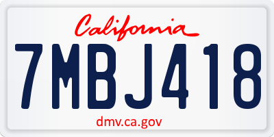 CA license plate 7MBJ418