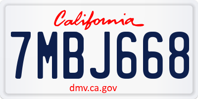 CA license plate 7MBJ668