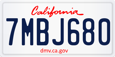 CA license plate 7MBJ680