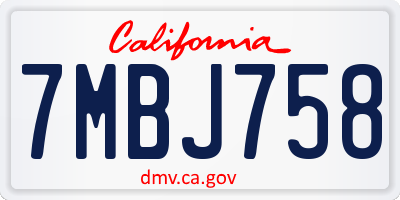 CA license plate 7MBJ758