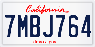 CA license plate 7MBJ764