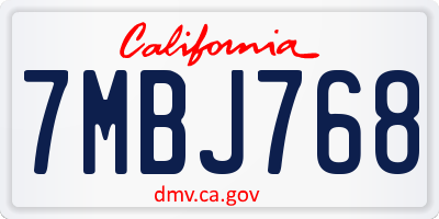 CA license plate 7MBJ768