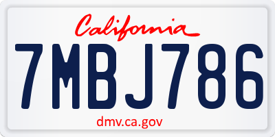 CA license plate 7MBJ786