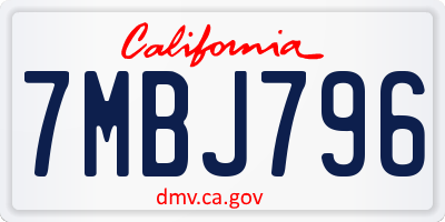 CA license plate 7MBJ796